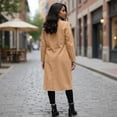 thumbnail image 4 of Women's Winter Double Breasted Coat Long Sleeve Notch Lapel Long Trench Coat with Pockets Camel 3XL, 4 of 4