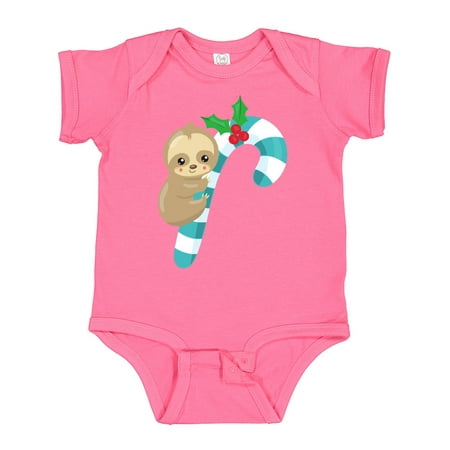 

Inktastic Christmas Sloth Sloth With Candy Cane Mistletoe Boys or Girls Baby Bodysuit