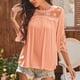 thumbnail image 3 of Top de encaje para mujer, camiseta transpirable suave de Color puro con costuras de encaje, camiseta informal holgada y versátil de manga media, color rosa XXL, 3 of 7