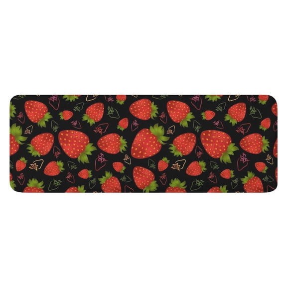 Red Strawberry Plants Fruit Pattern Black Pattern Kitchen Rug Mat,Kitchen Runner Rugs Non Skid Washable,Decorative Kitchen Floor Mats for Kitchen,Sink,Laundry,17"x47.2"