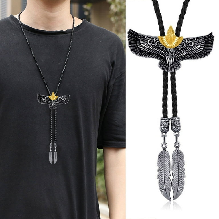 Leather Cord Eagle and Gold Cross Mens Necklace Leather Cord Eagle and Gold Cross Mens Necklace