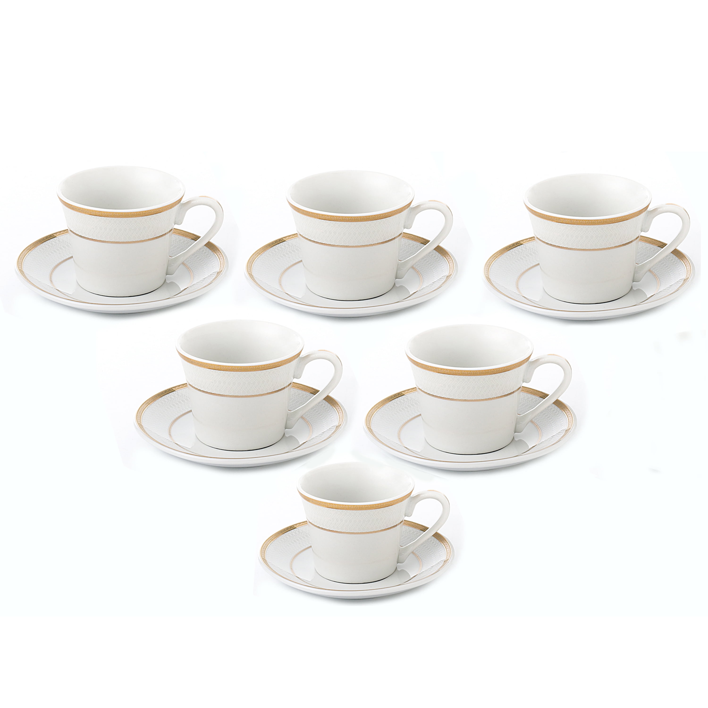 ceramic Tableware white with Gold Decor Strips Porcelain Quality Set of 6 Espresso Coffee Cups with Saucer 
