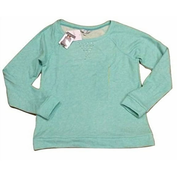 Ellen Tracy Company Ladies Embellished Soft Roll Sleeve Sweatshirt Mint (Large)