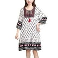 thumbnail image 1 of Robe de Vacances en Bord de Mer pour Femmes, Coupe Ample Mélange Coton-polyester, Manches Courtes Col Rond, Imprimé Floral Noir, Longueur Régulière, Style Décontracté d'Été, 1 of 3