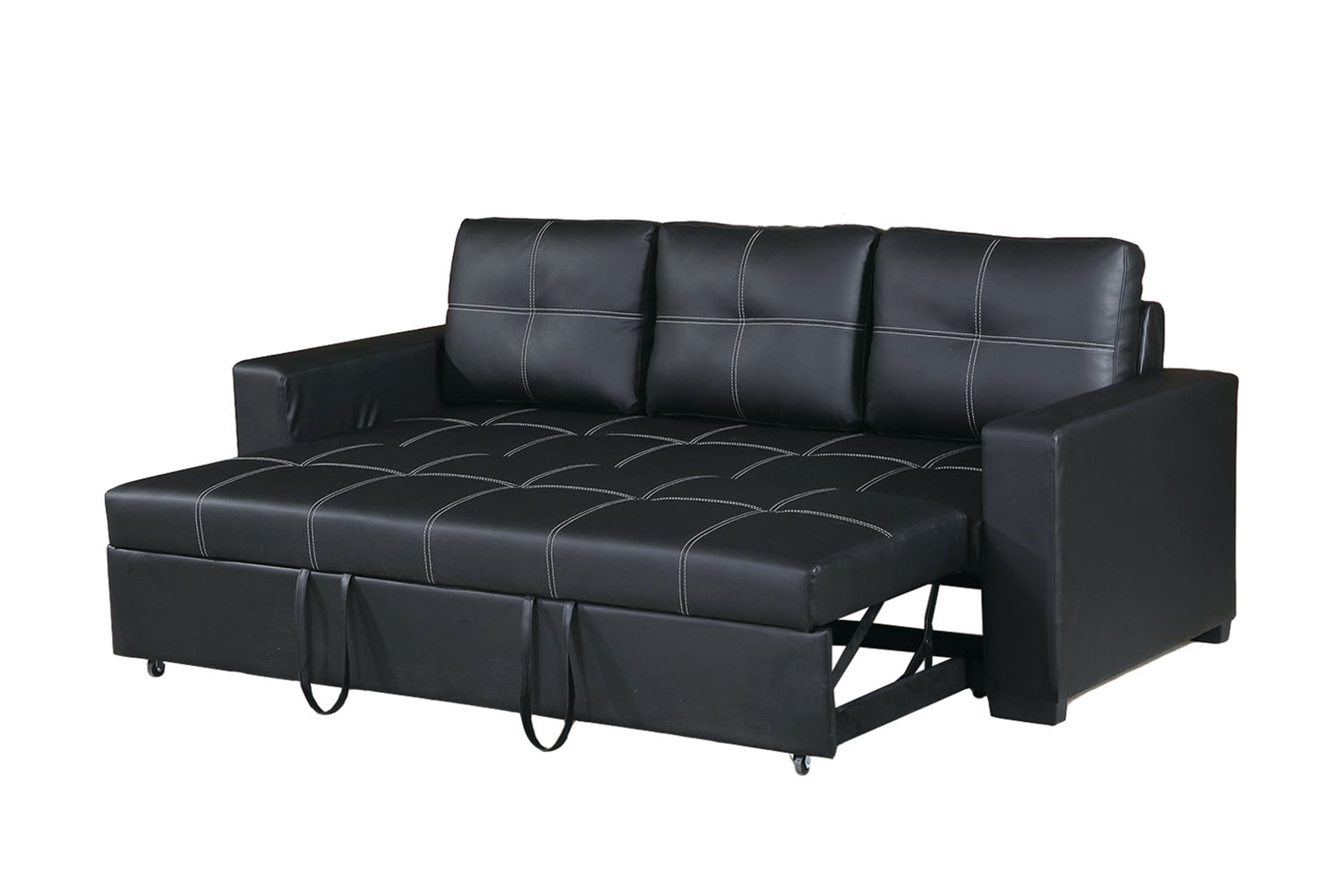 Poundex  Furniture Faux Leather Convertible  Sofa  in  Black