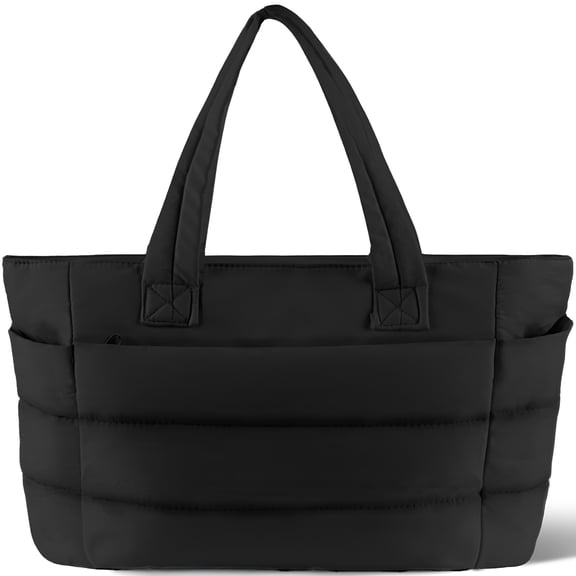 AOMRCOL Tote Bag for Women, Lightweight Puffy Tote Handbag, Quilted Satchel Crossbody Bag for Women Work Travel, Work Tote Bags for Women, Black