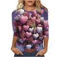 thumbnail image 2 of Qertyioot Chemise Ample à Manches 3/4 pour Femmes T-shirts Imprimés Mode Saint-Valentin Col Rond Hauts Décontractés, 2 of 5