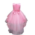 thumbnail image 4 of Girls Round Neck Sleeveless Princess Dress, Flower Girl Wedding Gown with Beaded Tulle Puffy Skirt, Junior Bridesmaid Party Dress for Birthday and Pageant, Age 3-14Y Pink 170, 4 of 7