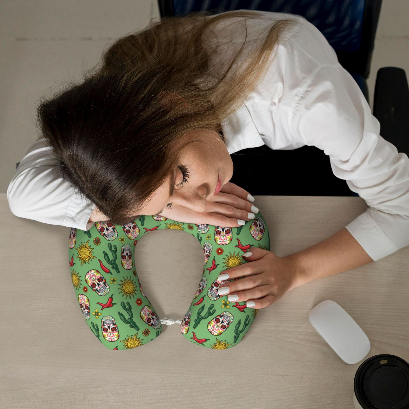 Xecao Vintage Sugar Skull Print Memory Foam Cervical Neck Pillow Versatile U-Shaped Pillows for Home,Office,Camping,Travelling,Soft Washable Cover