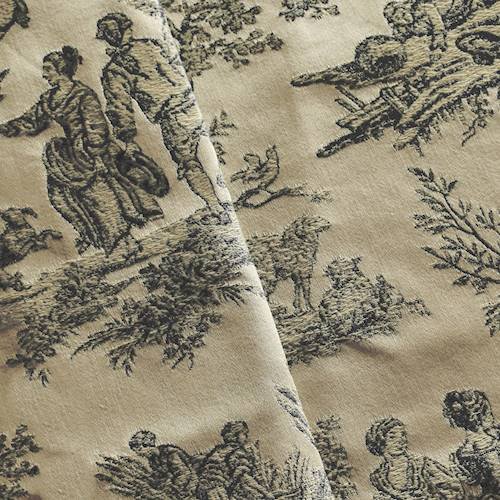 Beige/Black Toile Jacquard Home Decorating Fabric, Fabric By the Yard