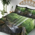 thumbnail image 3 of Natural Cave Sheet Set, Still Waterfall in the Forest in Northern Alabama Habitat Ecosystem Scenery, Fitted and Flat Sheet Pillowcases Bedding Accent 4 Piece Set, Calking, Green Brown, by Ambesonne, 3 of 5