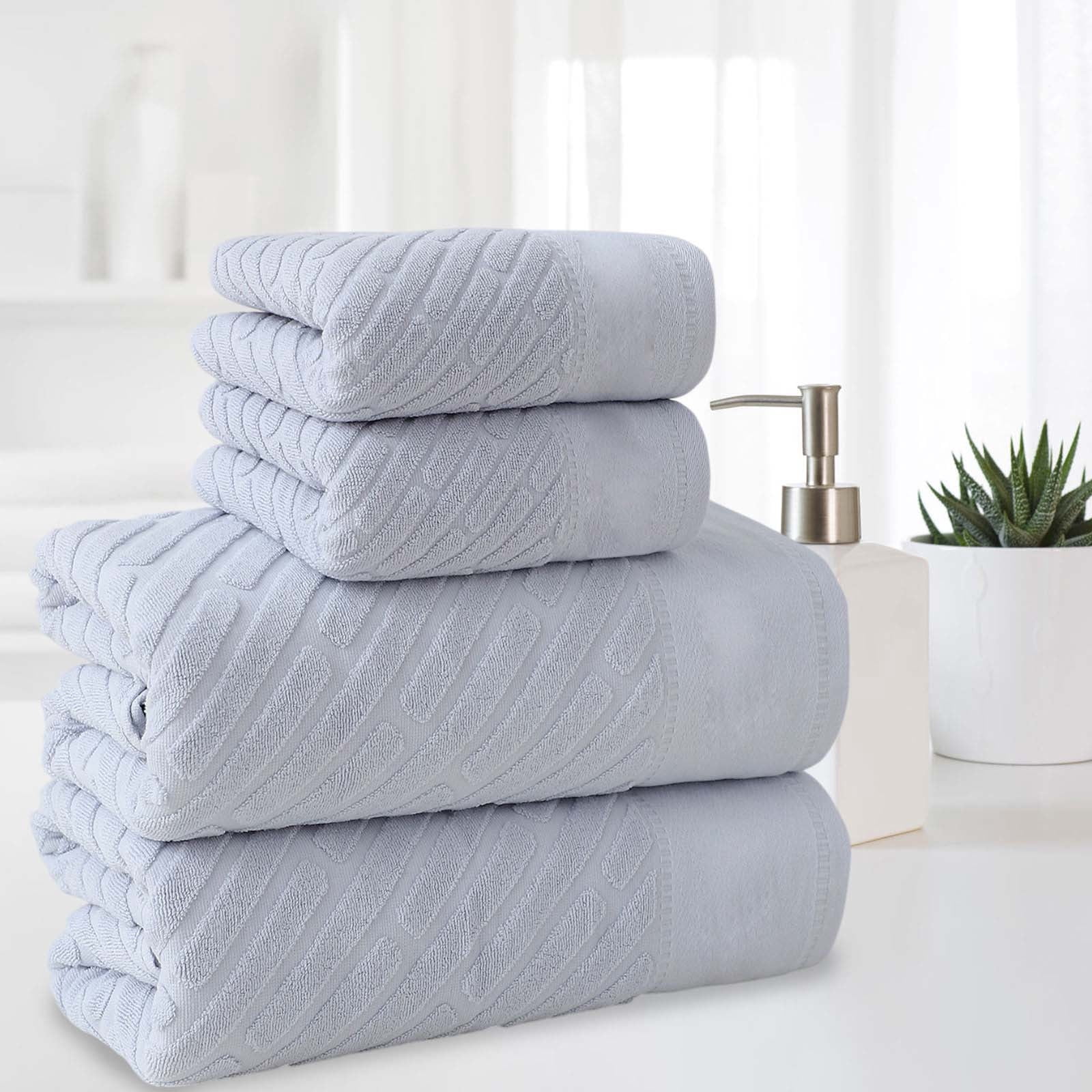 4PCS Bath Towel Sets Cottons 2 Towels 2 Bath Towels Comfortable Absorbent Thickened Soft Gentle for Baby Bath Towel