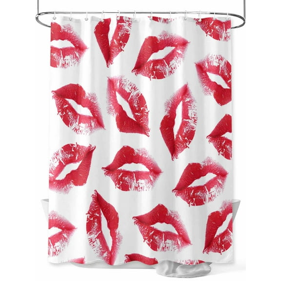 Shower Curtain Red Lipprint Bathroom Curtains with Hooks, Waterproof Fabric Sexy Lip Bath Shower Curtains Set for Bathroom Bathtubs Decor 36x72 Inch