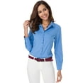 thumbnail image 2 of Atnlewhi Women Basic Long Sleeve Button Down Shirts Cotton Simple Pullover Stretch, Blue, S, 2 of 4
