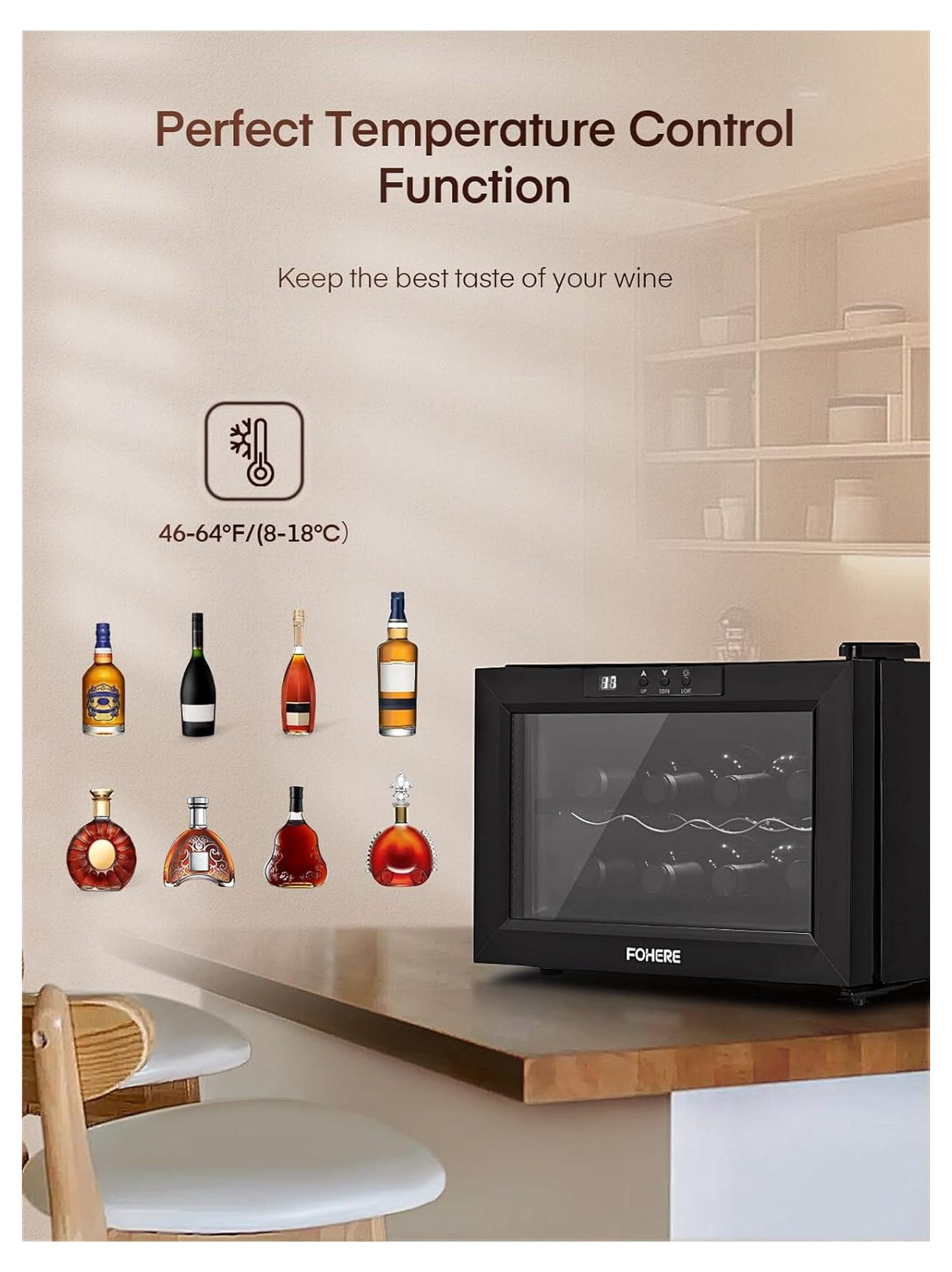 8 Bottles Wine Cooler Refrigerator, Wine Fridge with Double Glass Doors, LED Light, Digital Temperature Control, Wine Cellar for Bar, Home, Office