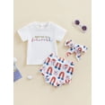 thumbnail image 2 of Bagilaanoe 4th of July Clothes for Newborn Baby Girl Short Sleeve Letter Print Short Sleeve T-Shirts Tops + Shorts + Headband 6M 12M 18M 24M Infant Independence Day Outfits 3pcs Short Pants Set, 2 of 8