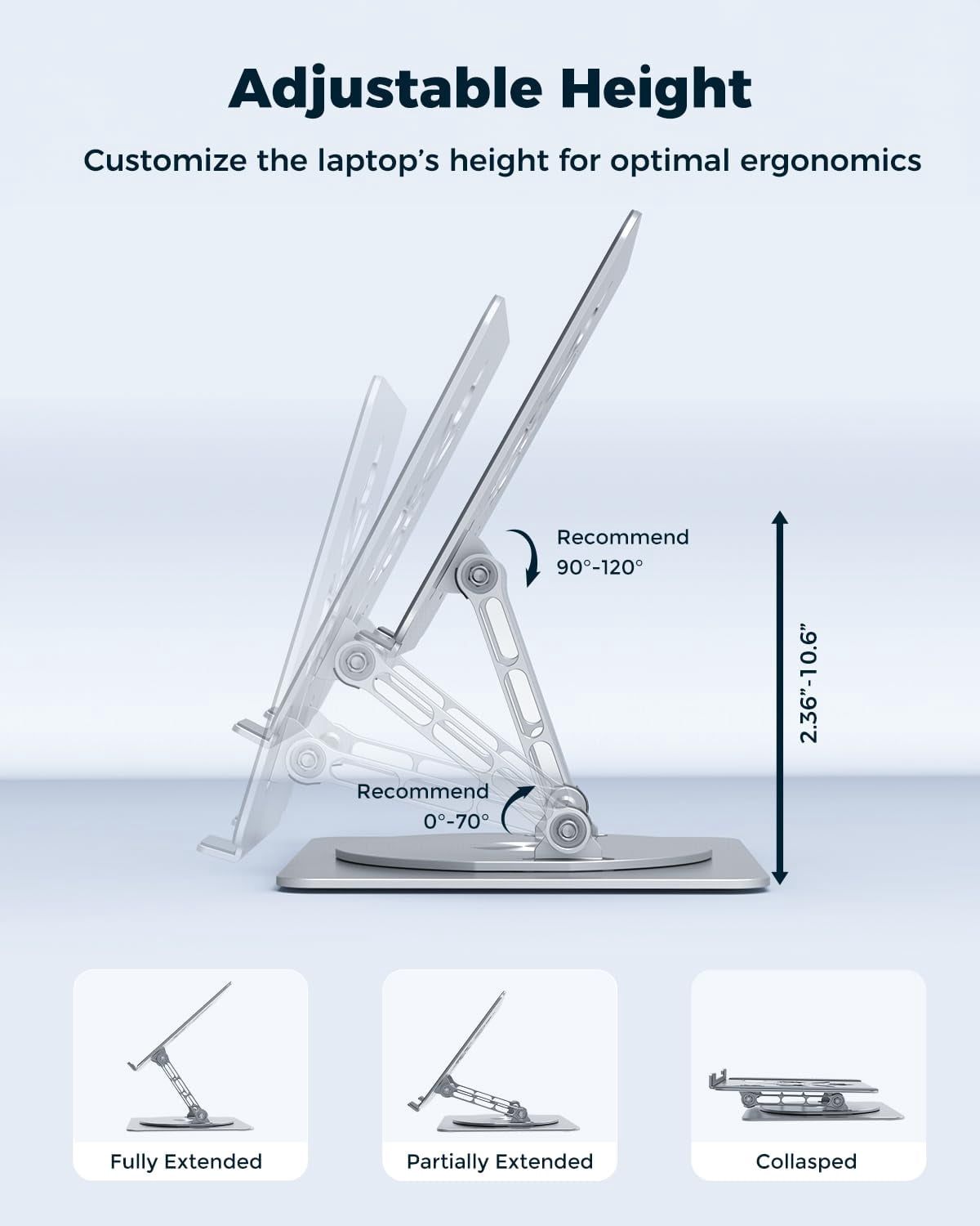 360° Rotating Laptop Stand For Desk | Adjustable  Foldable Portable Aluminum Riser Compatible With Macbook & All Laptops 10-16 Inch