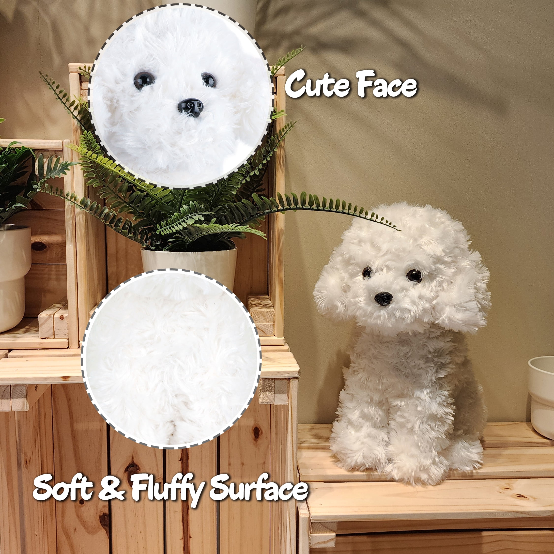 WEIGEDU White Toy Poodle Stuffed Animal, Bichon Frise Maltese Dog Puppy Plush Toy, 12.6 Inches