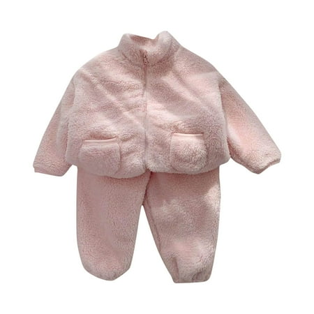 

biudgviw Girls Boys Pajama Sets Lounge Fuzzy Long Sleeve Collared Zip up Jackets Warm Fleece Winter Pants Pjs Sleepwear Sets