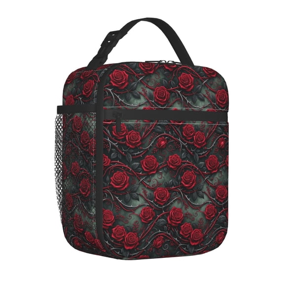 Rose Flower Lunch Box, Portable Insulated Soft Shell Tote, Reusable Thick Thermal Bento Carrier, Elegant Flower Design Daypack for Travel, Picnics, and Beach