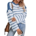 thumbnail image 4 of Women'S Striped Knit Oversized Fall Sweaters Trendy Clothes Crewneck Winter Pullover Sweater Blue L, 4 of 9