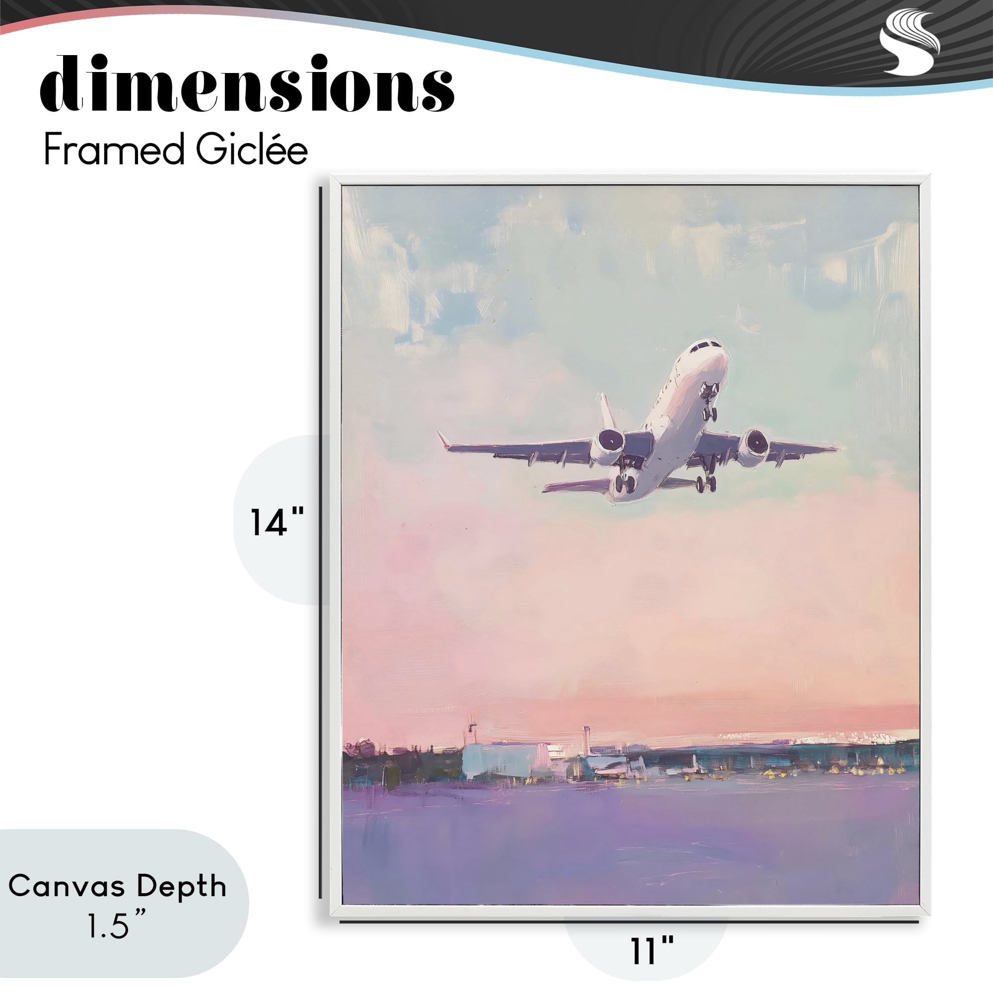 Stupell Industries Airplane Takeoff into Pastel Skies White Framed Giclee Art, design by The Prints Vibe