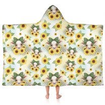 Yellow Highland Cow Sunflower Bow Pattern Hooded Bath Towel，50"x30" for Ages 3 To 12 Kids, Quick Dry Lightweight Soft Microfiber Hood Beach Towel Cover Up for Kids