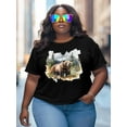 thumbnail image 3 of Women's T-Shirt Forest Animal Nature Bear Short Sleeve Casual Tee Classic Crew Neck T Shirt for Women Black, 4XL, 3 of 7