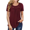 thumbnail image 3 of Guardurnaity Camiseta de mujer Túnica plisada Top Cuello Manga corta Blusa de encaje de encaje de manga corta Prendas para la parte del cuerpo Vino rojo S Guardurnaity AP003108-16, 3 of 5