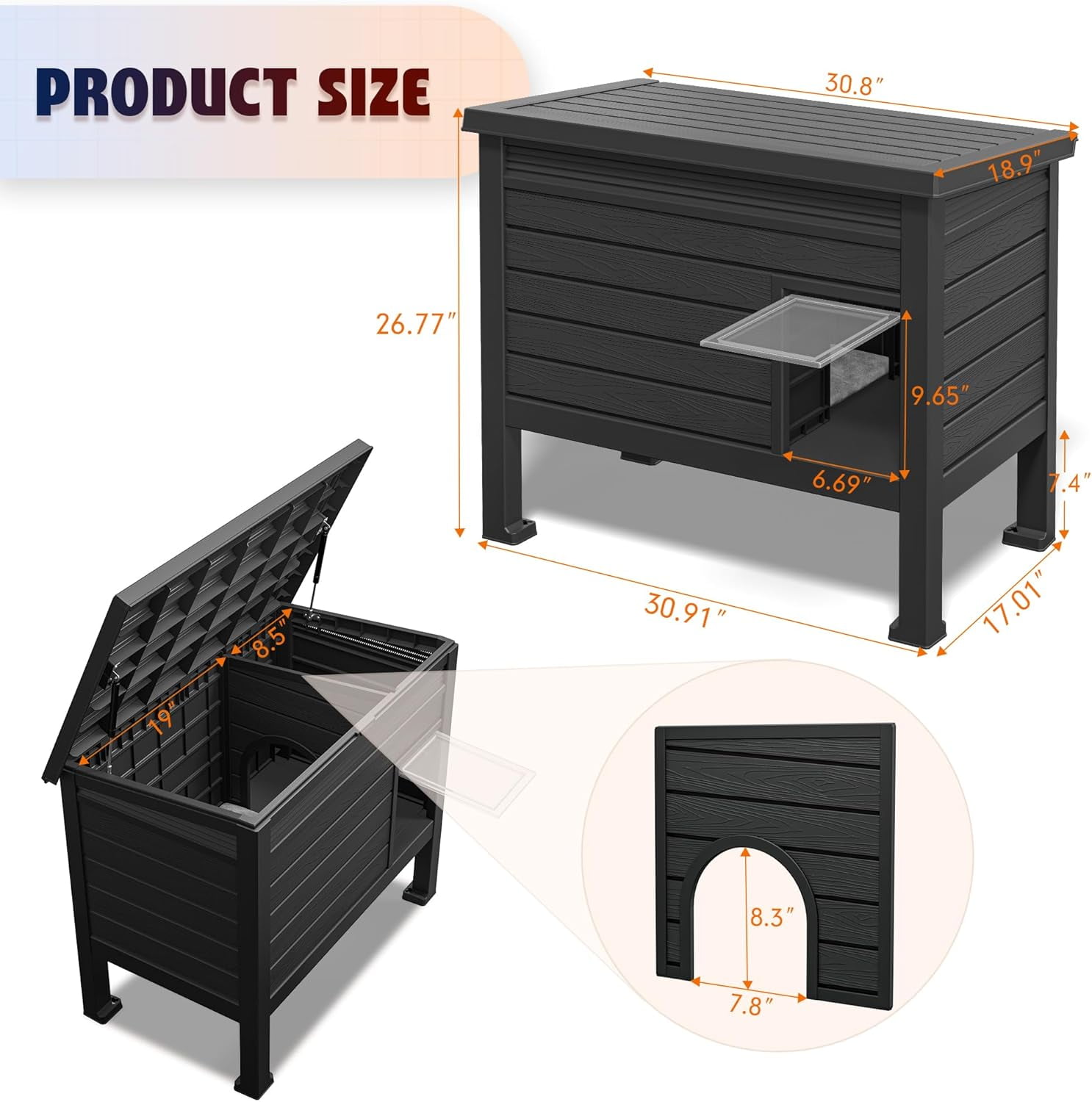 ZUCONKITCH Indoor/Outdoor Elevated Cat House, Weather-Resistant Pet Shelter with Flat Top Resting Platform, Enclosed Cat Retreat for Feral & Household Cats