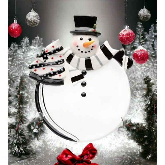 Black and White Ceramic Snowman Plate 10.25 x 8.375 x 2.25 Gift