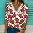 thumbnail image 2 of Fall Christmas Printed Tops for Women Crochet Lace Trim V Neck T Shirts Casual Loose Pullover Tee Shirts Tunic Blouses, 2 of 5