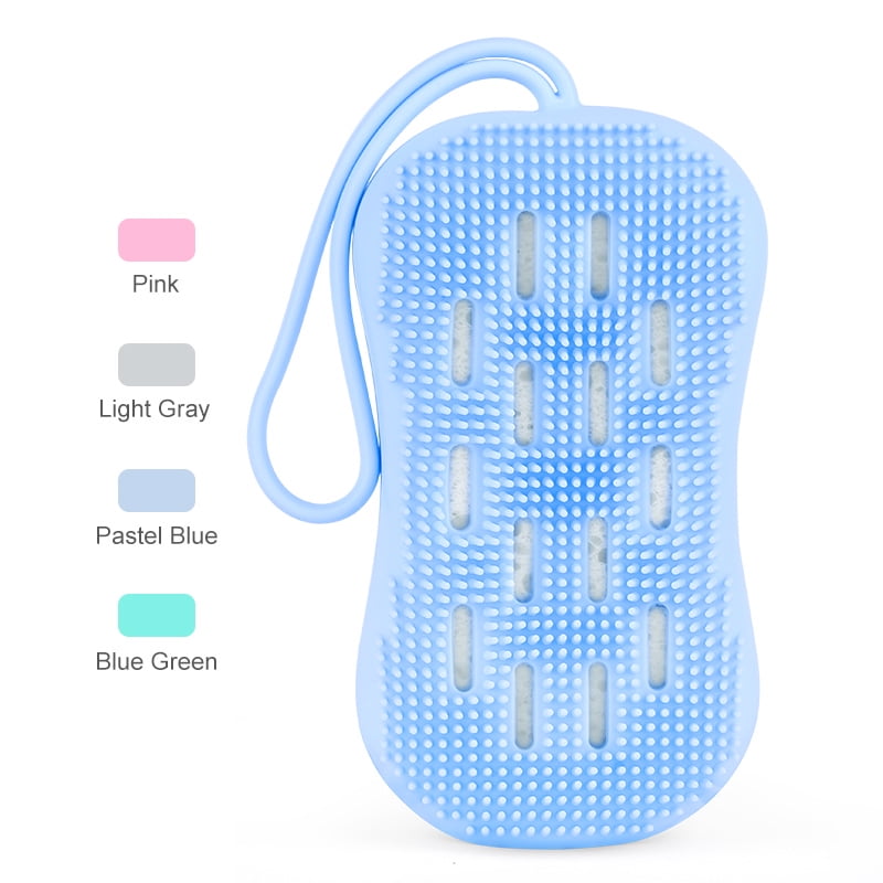 NOGIS Silicone Body Scrubbers Brush for Shower-2 in 1 Exfoliating Body Brush Bath Loofah Sponge Face Cleansing Brush Facial Cleanser Mat For Mens Women Exfoliator Massage (Blue)