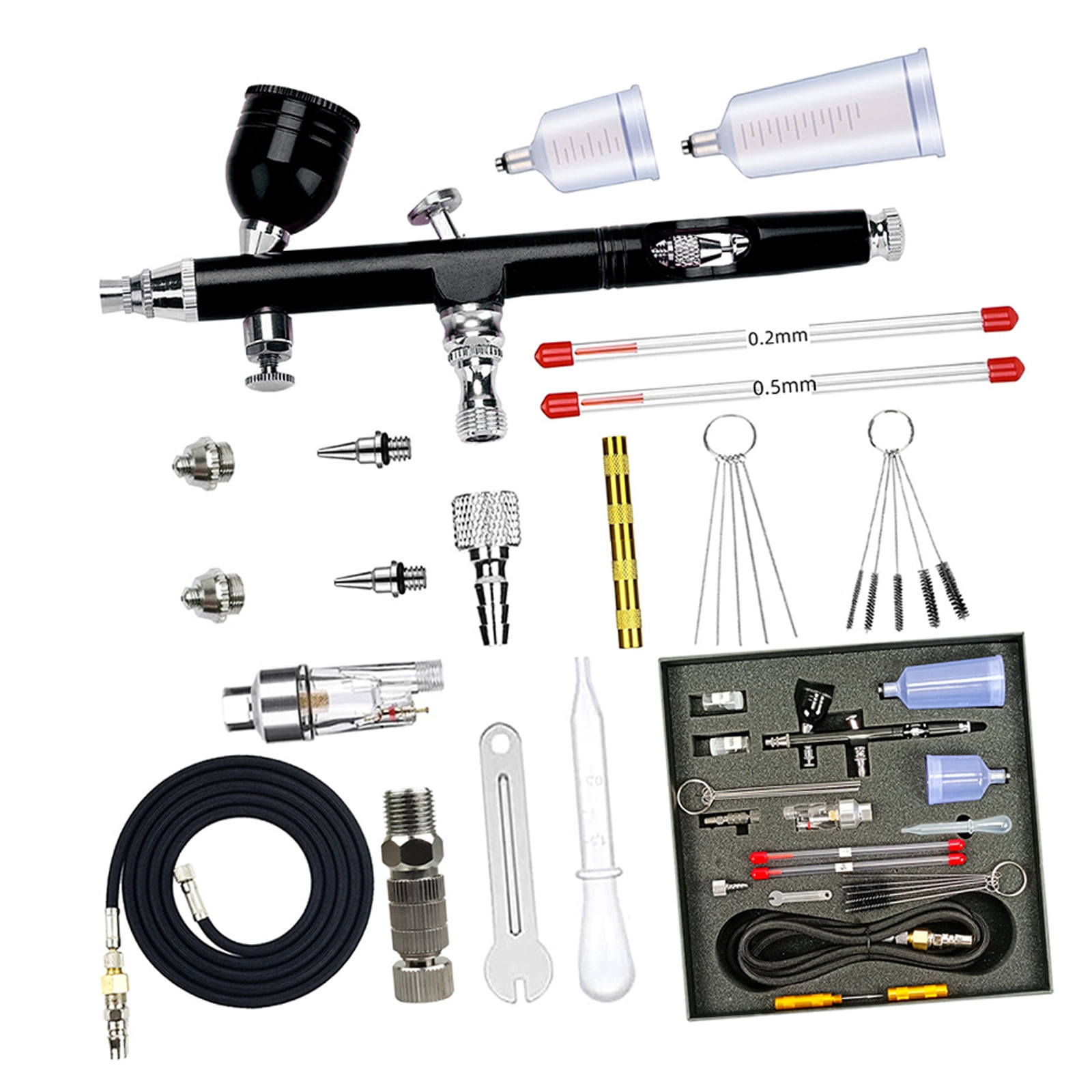 Airbrushing Kits Double Action Airbrushing Guns with 0.2/0.3/0.5mm Needle Nozzle Set and Gravitational Feed Fluid Cup Air Brush Guns