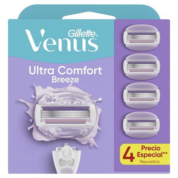 Cartucho de Rastrillo para Mujer Gillette Venus Ultra Comfort Breeze con Barras Humectantes 4 pzas