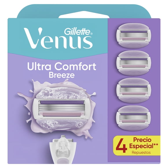 Cartucho de Rastrillo para Mujer Gillette Venus Ultra Comfort Breeze con Barras Humectantes 4 pzas