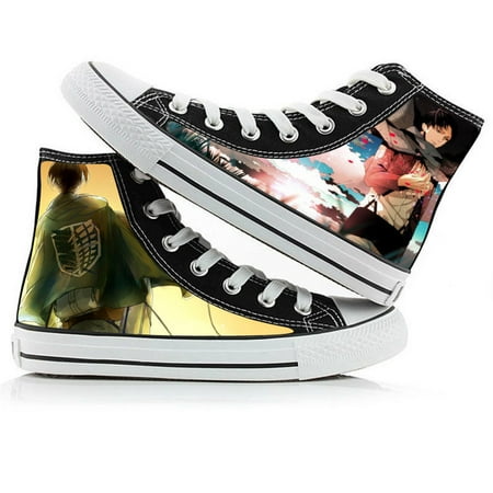 

Anime Attack on Titan Canvas Shoes Lace Up Eren Jager/Mikasa Ackerman Pattern Skateboard Shoes Campus Casual Shoes Sneakers for Boys Teens Men