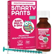 SmartyPants Baby Multi & DHA Liquid Multivitamin: Vitamin C, D3, E, Gluten Free, Choline, Lutein, for Infants 6-24 Months, Immune Support, Includes Syringe, Natural Fruit Flavor (30 Day Supply)