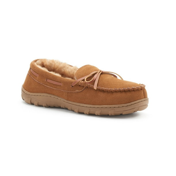 Chaps - Chaps Men's Genuine Suede Leather Memory Foam Moccasin Slippers ...