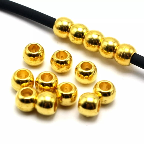 U8MO 200 Gold Tone Metallic Acrylic Round Pony Beads 8X6mm Big Hole Spacer