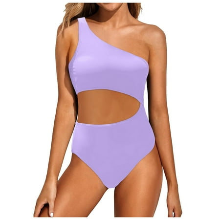 RUTAYY Women One Shoulder Monokini Swimsuit For Women Bathing Suits Full Coverage Keyhole Swimwear Boho Swim Wear
