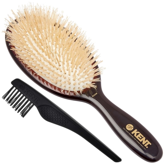 Kent CSGM 7,75 Pouces Brillant Classique Coussin Ovale Moyen Brosse Lissante et Démêlant pour Cheveux - Brosse à Cheveux en Poils de Sanglier Blancs Doux - Brosse à Cheveux Brillante et Brosse pour Cuir Chevelu pour Longueur Moyenne