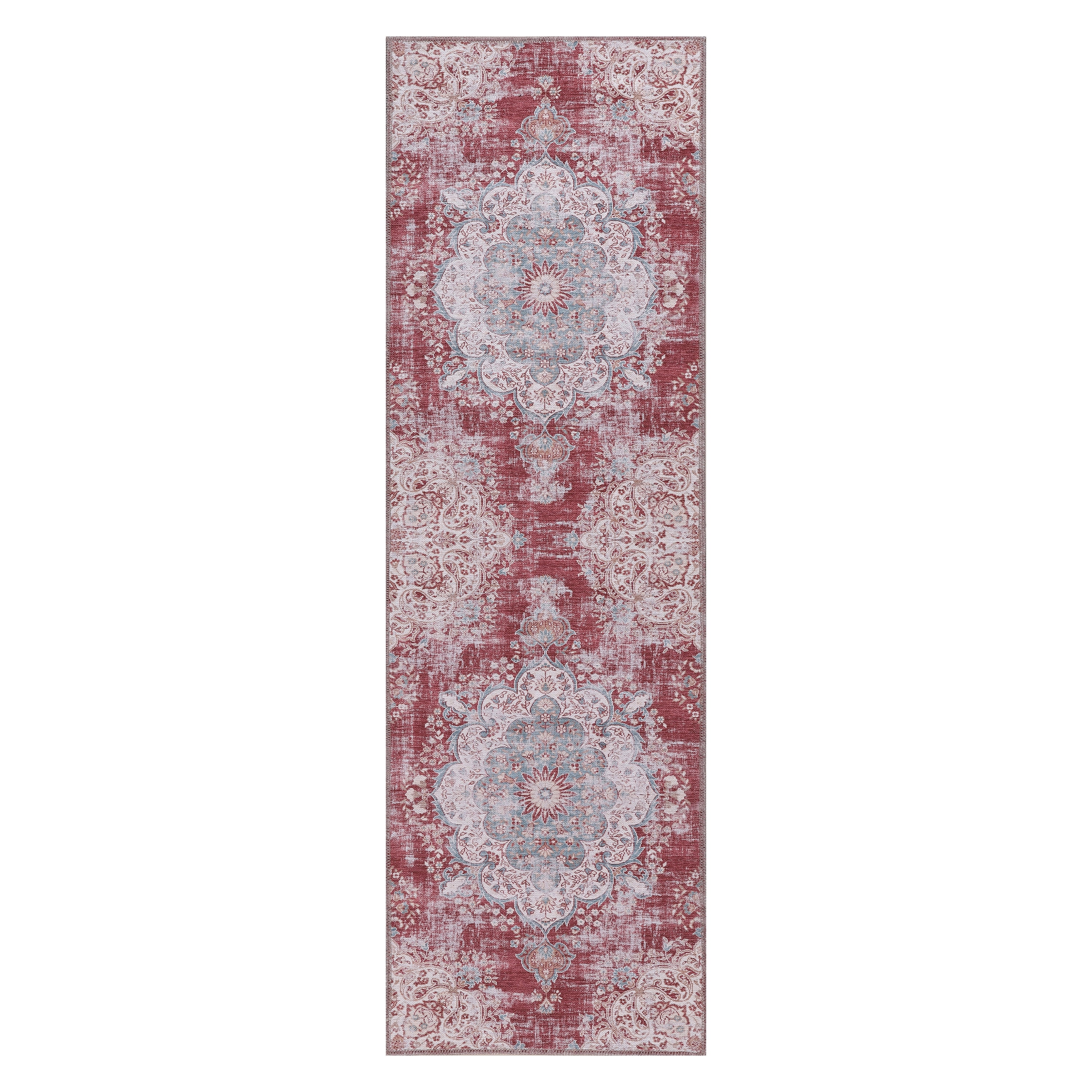CAMILSON Machine Washable Rug Distressed Vintage Area Rugs Stain and Water Resistant Traditional Bohemian Indoor Carpet (2x6 Rust Red)