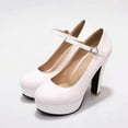 thumbnail image 5 of Elecsop White Heels, Womens Chunky High Heel Platform Mary Janes Closed Toe Pumps Ankle Strap for Casual Work Wedding, 5 of 5