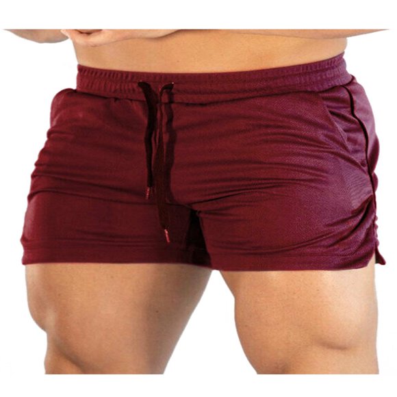 Men‘s Sports Casual Shorts Fitness Training Running Lace-Up Sportswear Shorts Wine Red 2XL