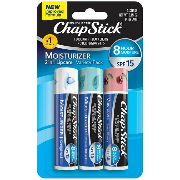 Chapstick Lip Moisturizer (Original, Cool Mint & Black Cherry Flavors, 0.15 Oz) & Skin Protectant Li