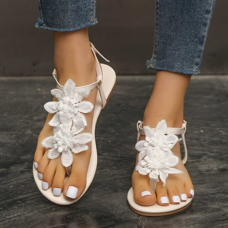 

Wavsuf Flat Sandals for Women Casual Summer Wide Boho White Sandals Shoes Size 8.5