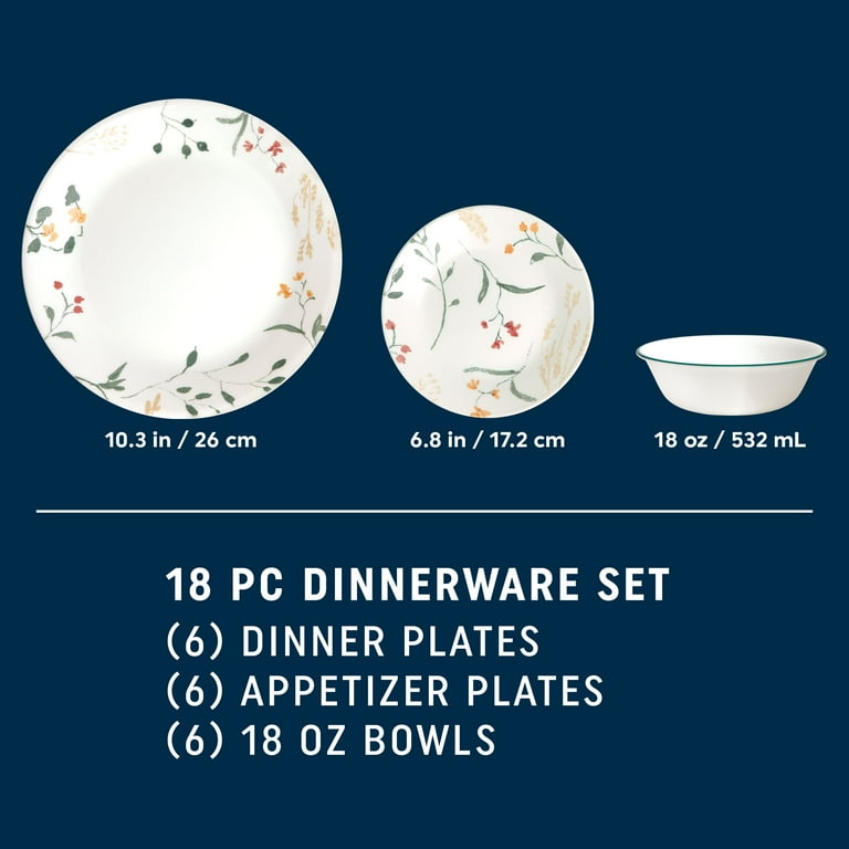 Corelle Wildflower Dinnerware Set, 18-Piece, Chip Resistant