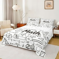 Homewish Math Geometry Full Size Sheets,Modern Mathematics Bed Sheets,White Black Sheet Sets For Boys Kids,Super Cozy Room Decor,4-Piece
