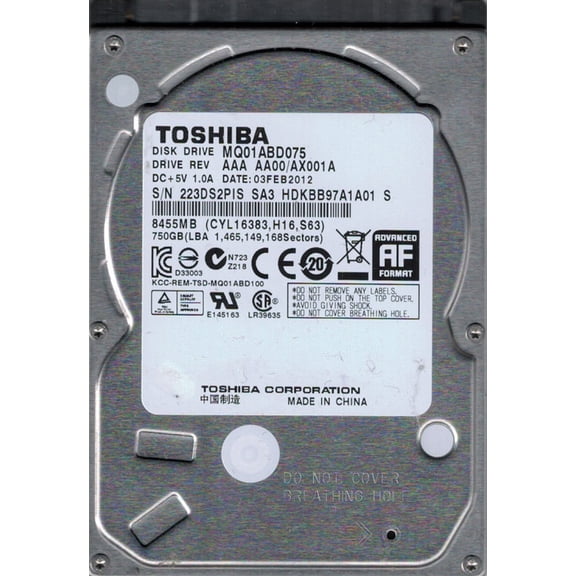 Toshiba MQ01ABD075 750GB AAA AA00/AX001A  CHINA
